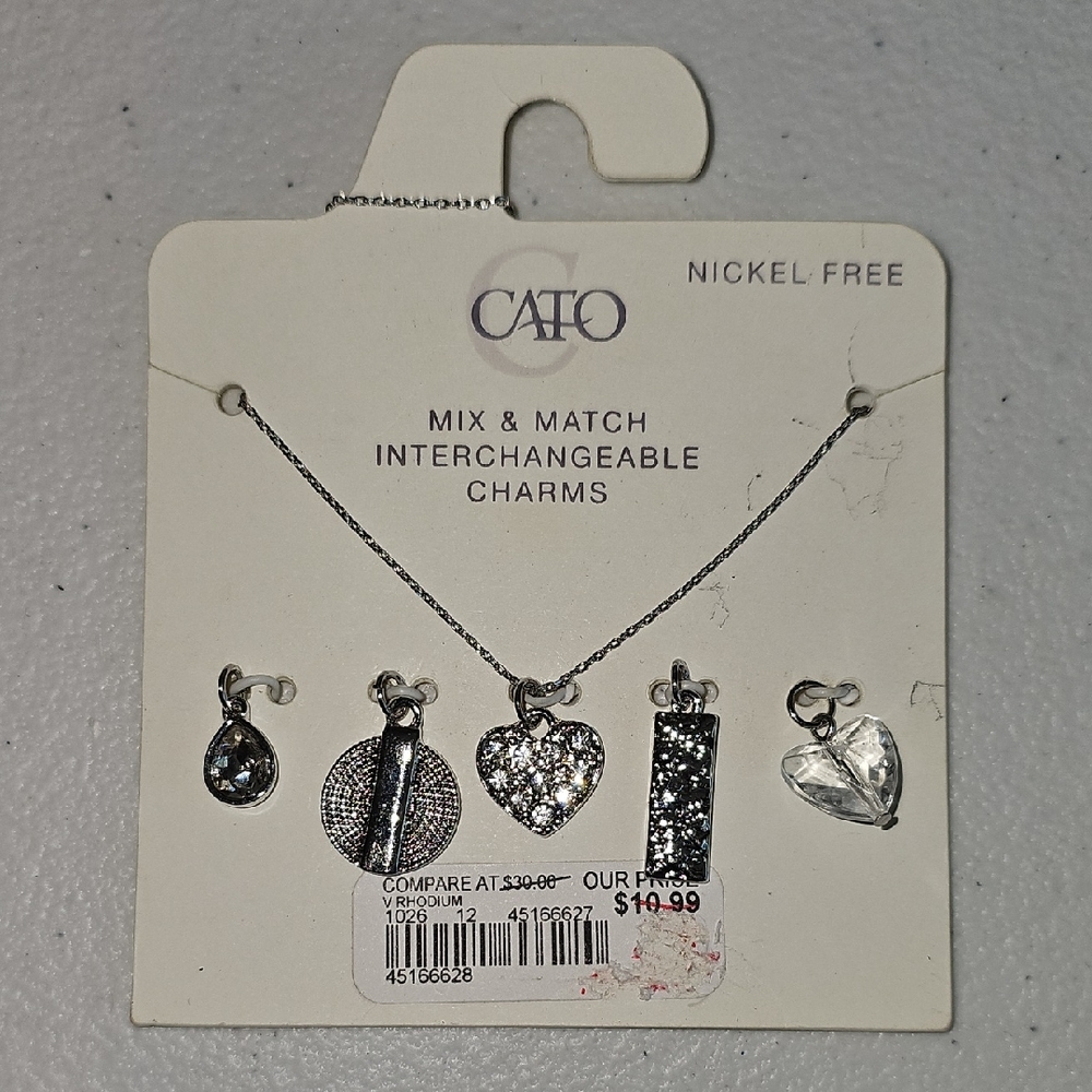 Cato Silver Tone Necklace with Interchangeable Charms New